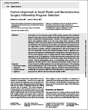 Factors Important in Facial Plastic and Reconstructive Surgery Fellowship Program Selection